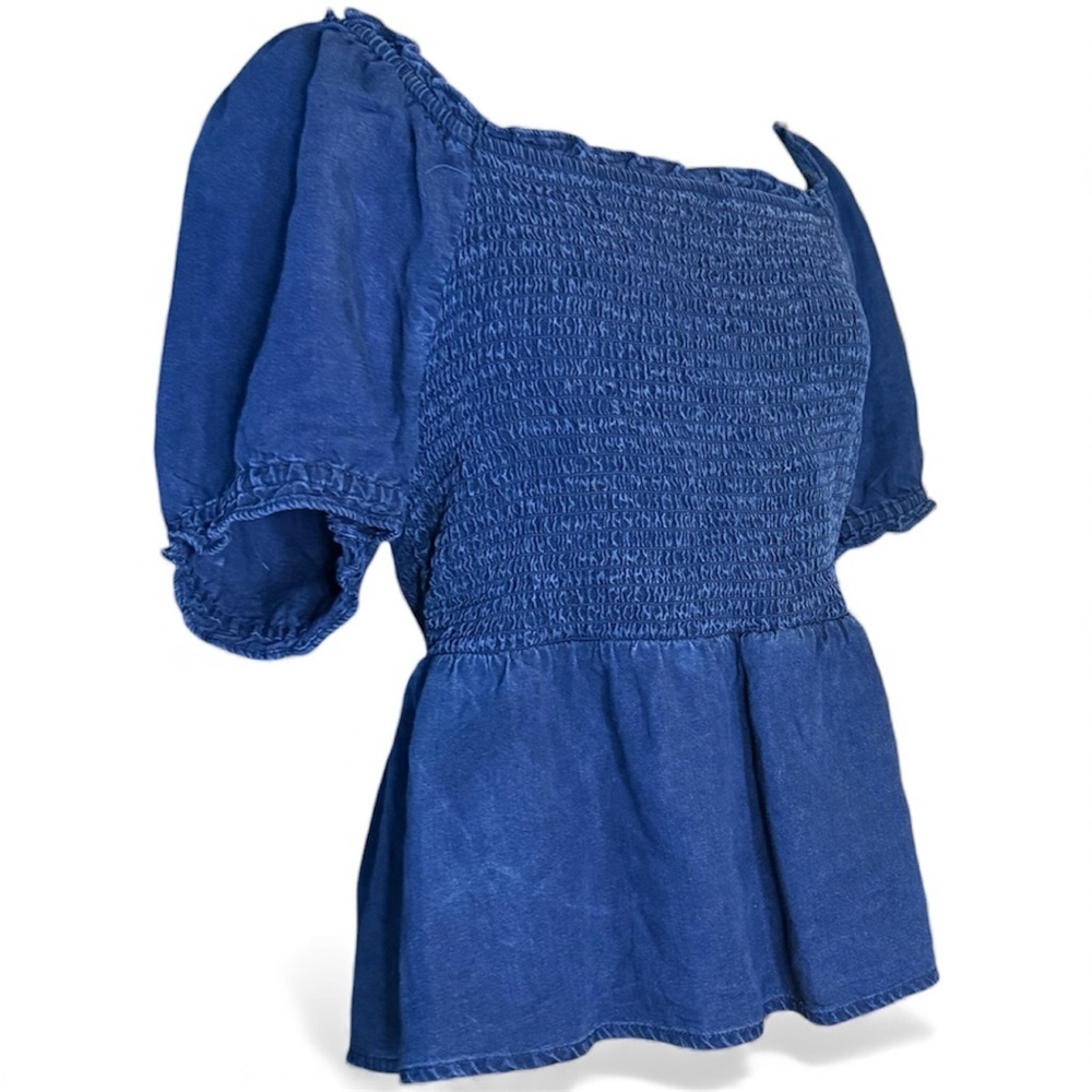 Old Navy Smocked Chambray Puff-Sleeve Blouse- Medium
